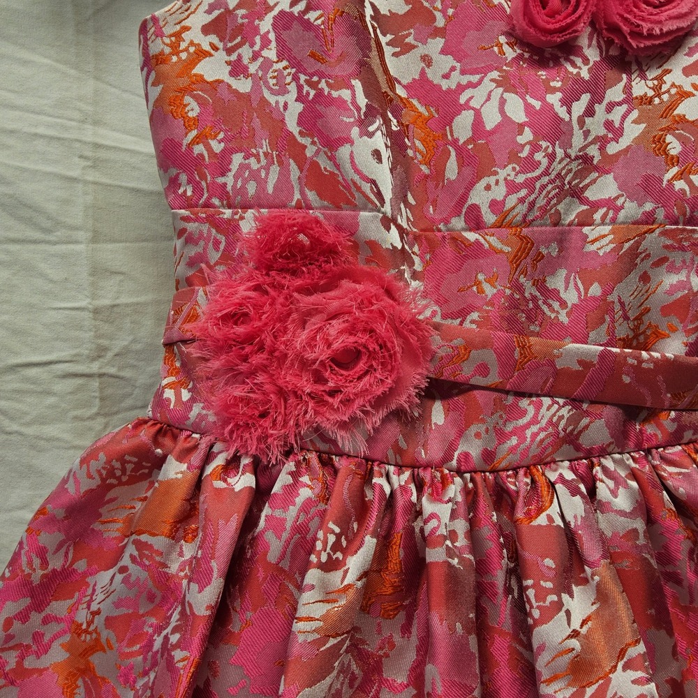 Zoe Ltd Dress Kids Size 12 Pink Abstract Floral Rosette Sleeveless Party Formal - Picture 3 of 9